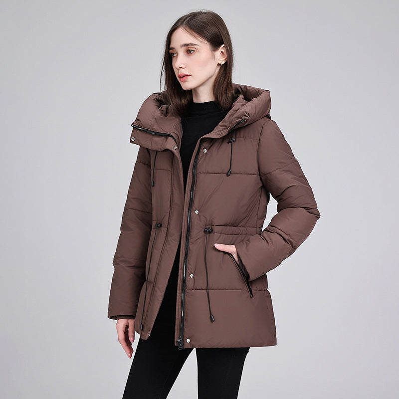 Damen wattierter Kapuzenparka mit taillierbarem Kordelzug, verdeckter Reißverschluss und Rippbündchen – Célinea