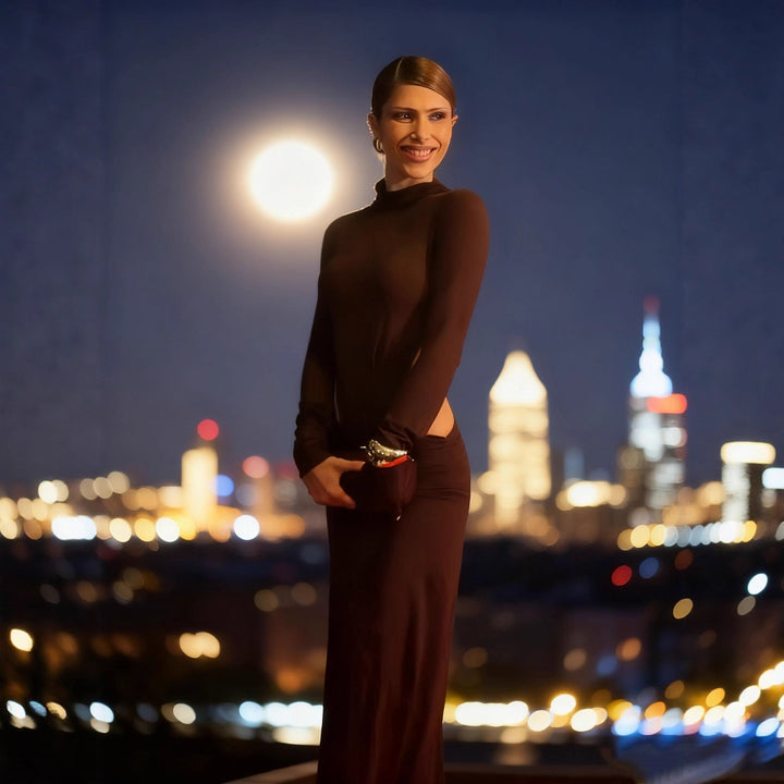 Damen Elegantes Wickelkleid mit langen Ärmeln und Raffungen Echo Archiv