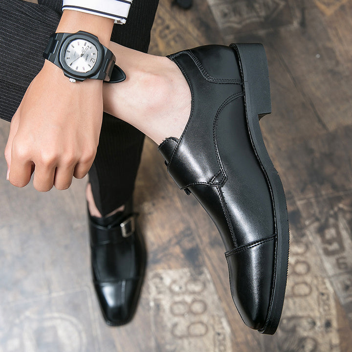 Herren eleganter zweifarbiger Monkstrap-Lederhalbschuh mit einzelner Metallschnalle und handgenähter Sohlenausführung Echo Archiv