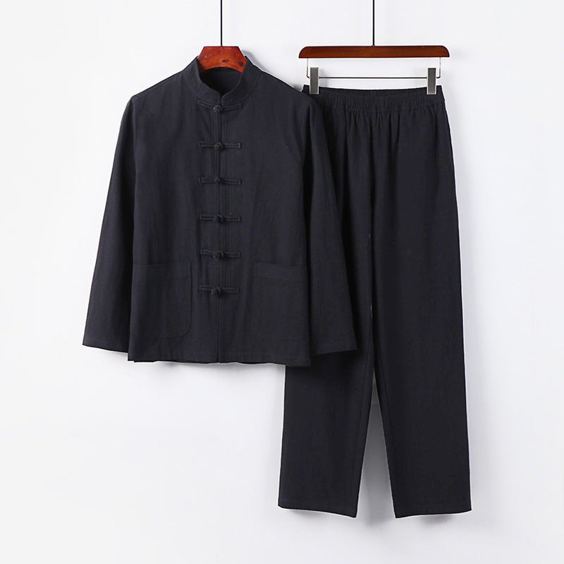 Herren Lockeres Hanfu-inspiriertes Freizeit-Set mit Stehkragen und Knotenverschlüssen Echoarchiv