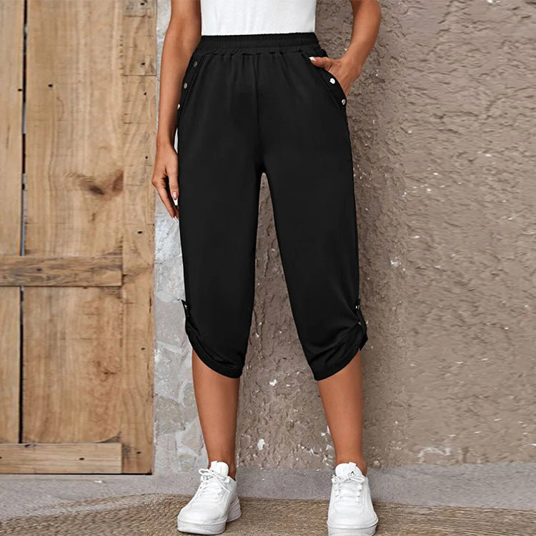 Damen nan lässige dreiviertellange Hose mit elastischem Bund, Eingrifftaschen und krempelbarem Saum Echo Archiv