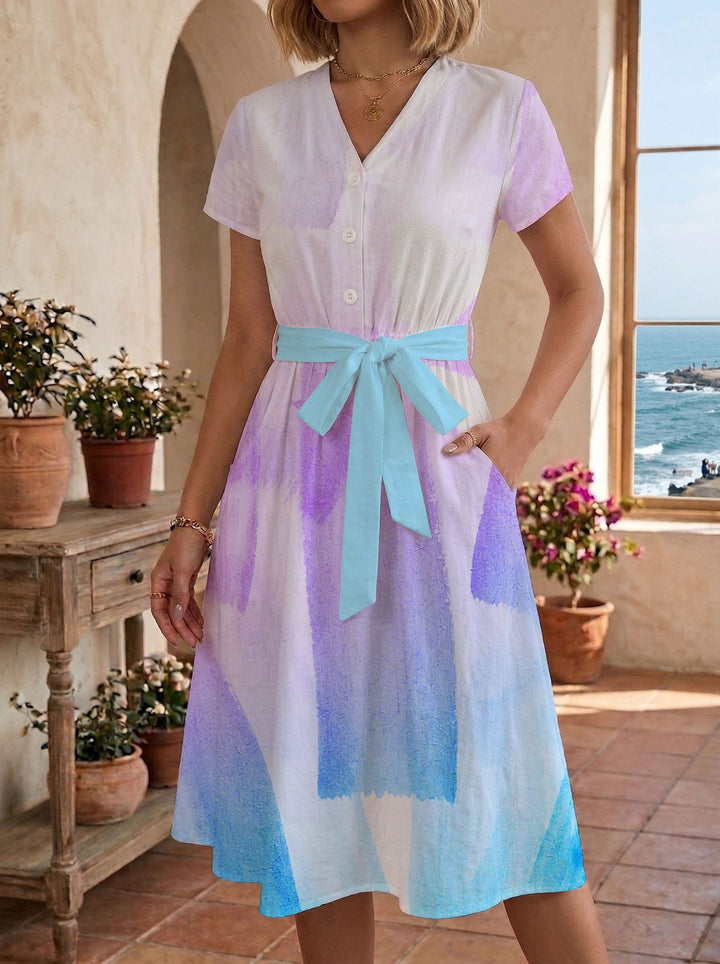 Damen Sommerliches Kleid mit taillierbarem Bindegürtel und floralem Muster Echo Archiv