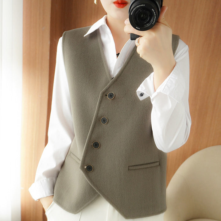 Damen Taillierte Wollmix‑Weste mit asymmetrischer Knopfleiste Echoarchiv