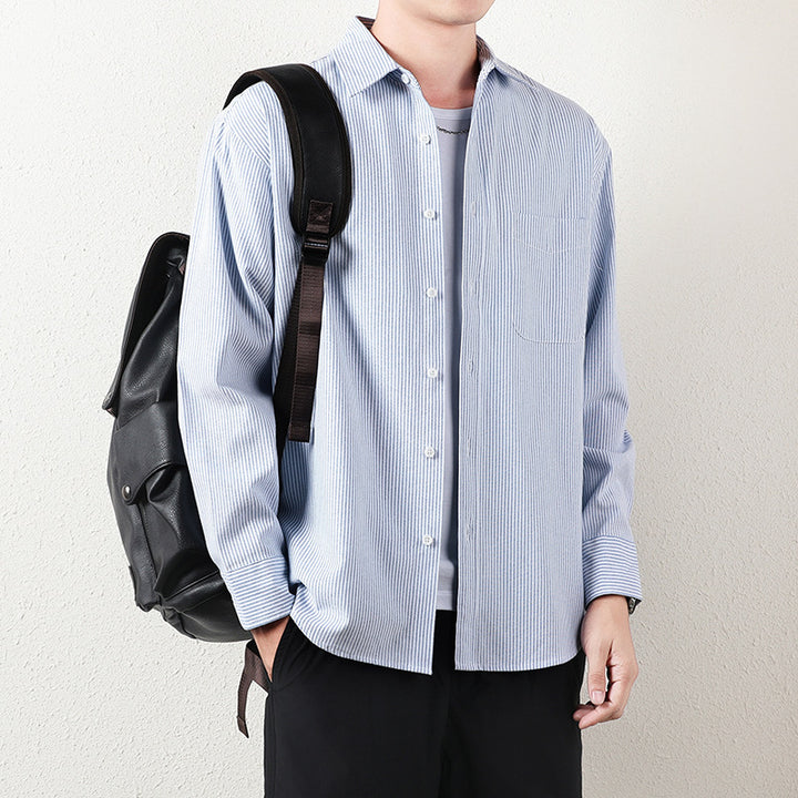 Herren Gestreiftes Oversize-Freizeithemd aus Baumwollmischung mit Brusttasche Echo Archiv