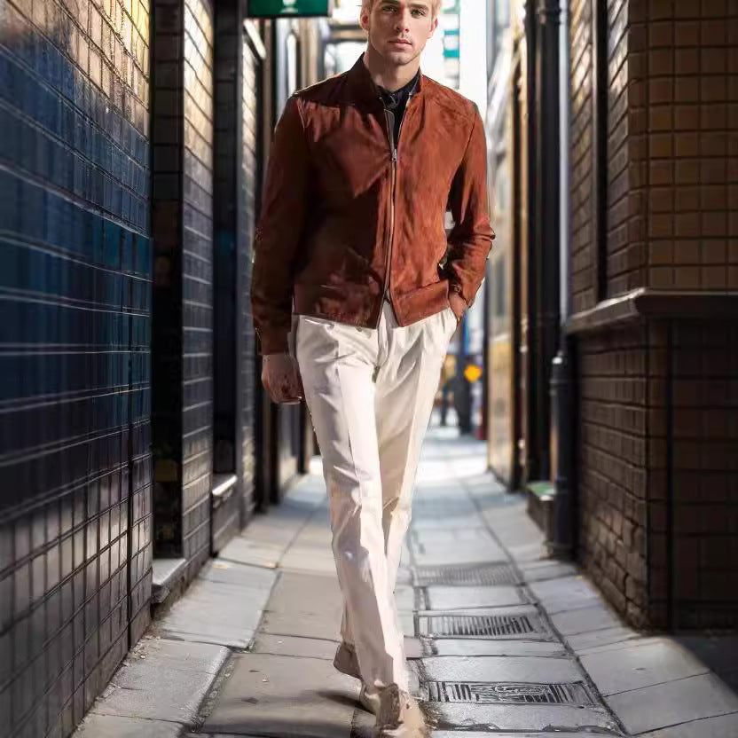 Herren elegante Wildleder-Bikerjacke Echoarchiv