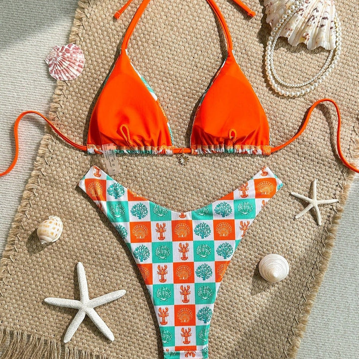 Damen Triangel-Bikini mit maritimen Mustern und verstellbaren Trägern Echo Archiv