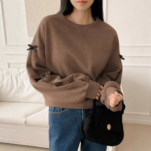 Damen Oversize‑Sweatshirt mit dekorativen Schleifenärmeln und Rundhalsausschnitt – Avérine