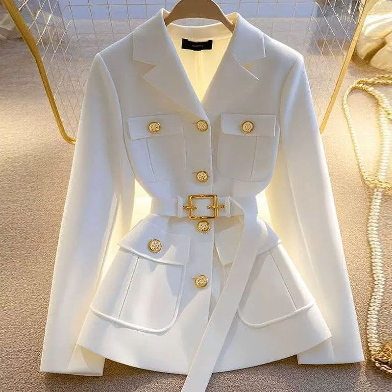 Damen Modischer Blazer mit Taillengürtel und Taschen Echo Archiv