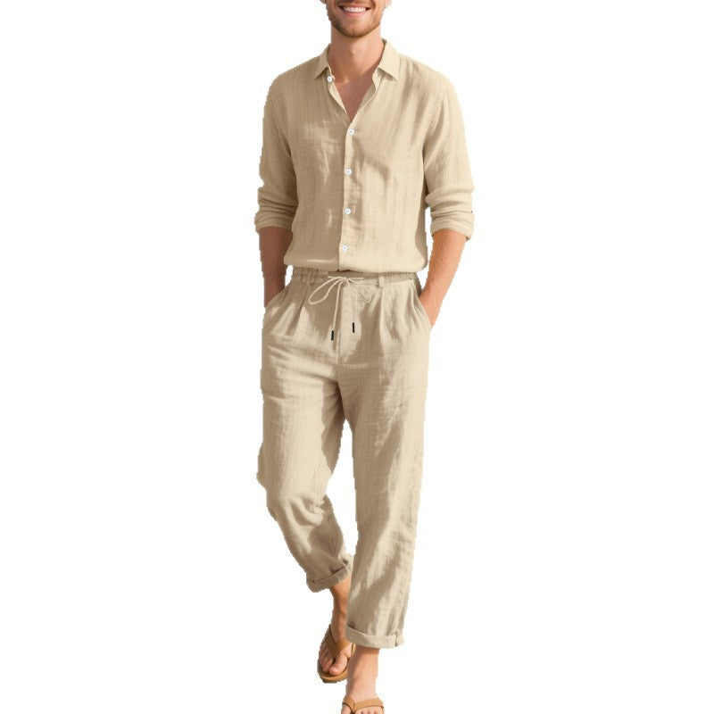 Herren lässige Leinenhose mit verstellbarem Bund und zwei seitlichen Taschen Echoarchiv