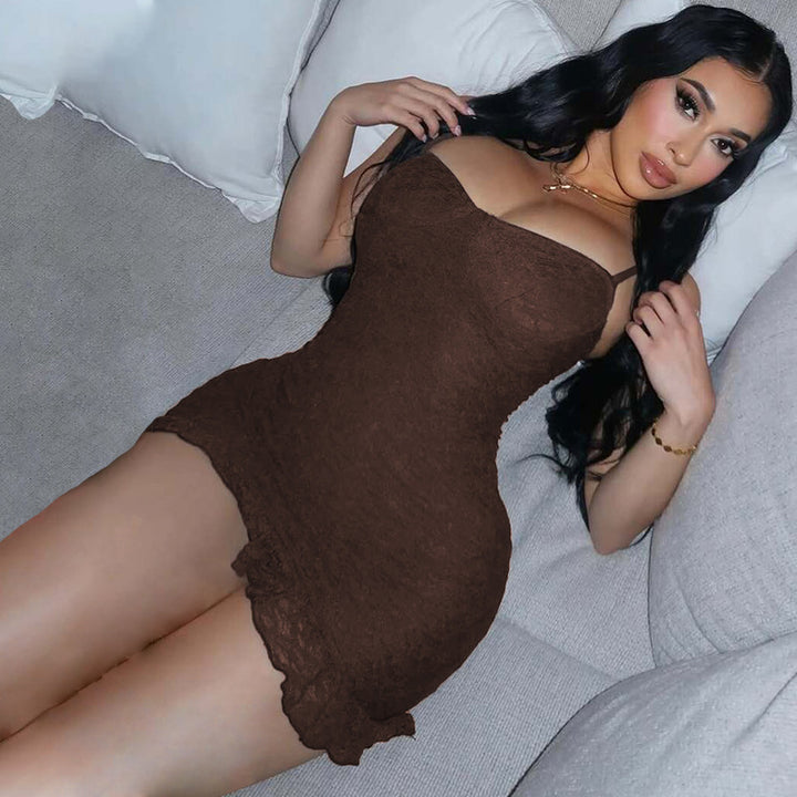 Damen figurbetontes Spitzenkleid mit verführerischem Bustier-Ausschnitt und dekorativem Saum Echo Archiv