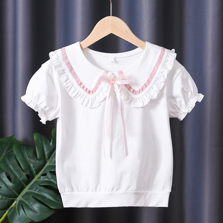 Mädchen T-Shirt mit rüschenverziertem Kragen und Schleifenakzenten Echo Archiv