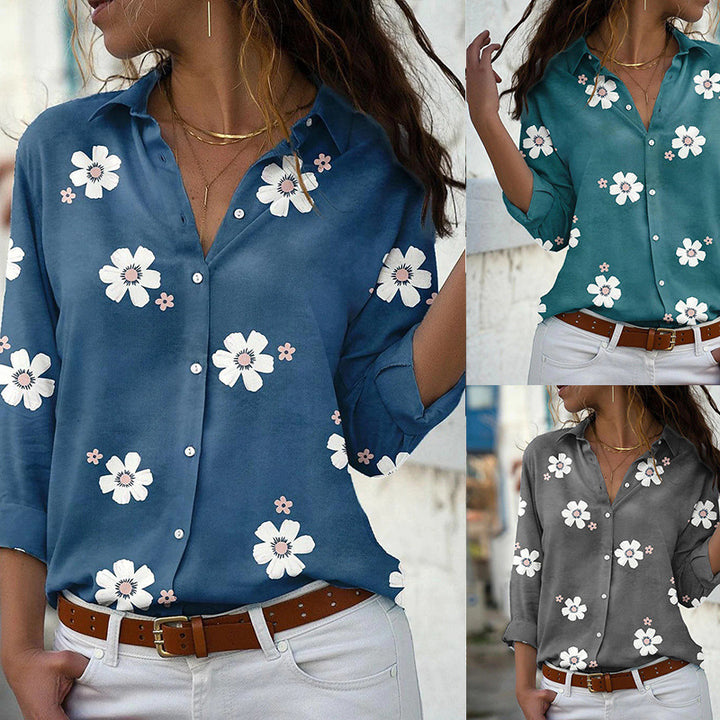Damen Bluse mit Blumenmuster, Hemdkragen und lockerer Passform Echoarchiv