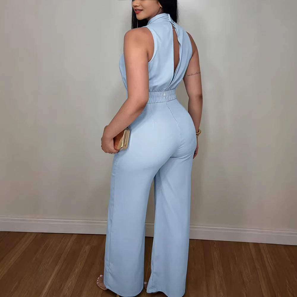 Damen eleganter Jumpsuit mit fließendem Schnitt und bindbarem Kragen Echo Archiv