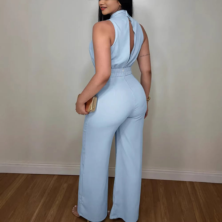 Damen eleganter Jumpsuit mit fließendem Schnitt und bindbarem Kragen Echo Archiv