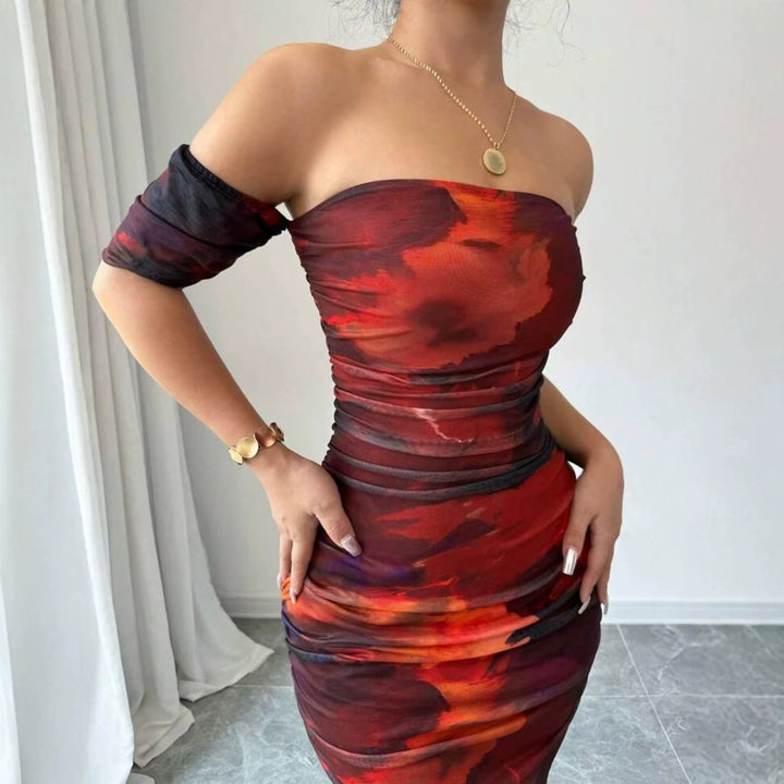 Damen elegantes Off-Shoulder Kleid mit raffinierten Rüschen Echo Archiv