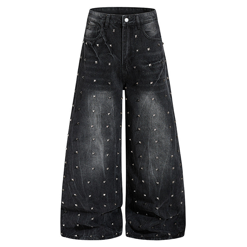 Damen High‑Waist weite Denim‑Culotte mit Metallnieten und Balloon‑Silhouette Echoarchiv