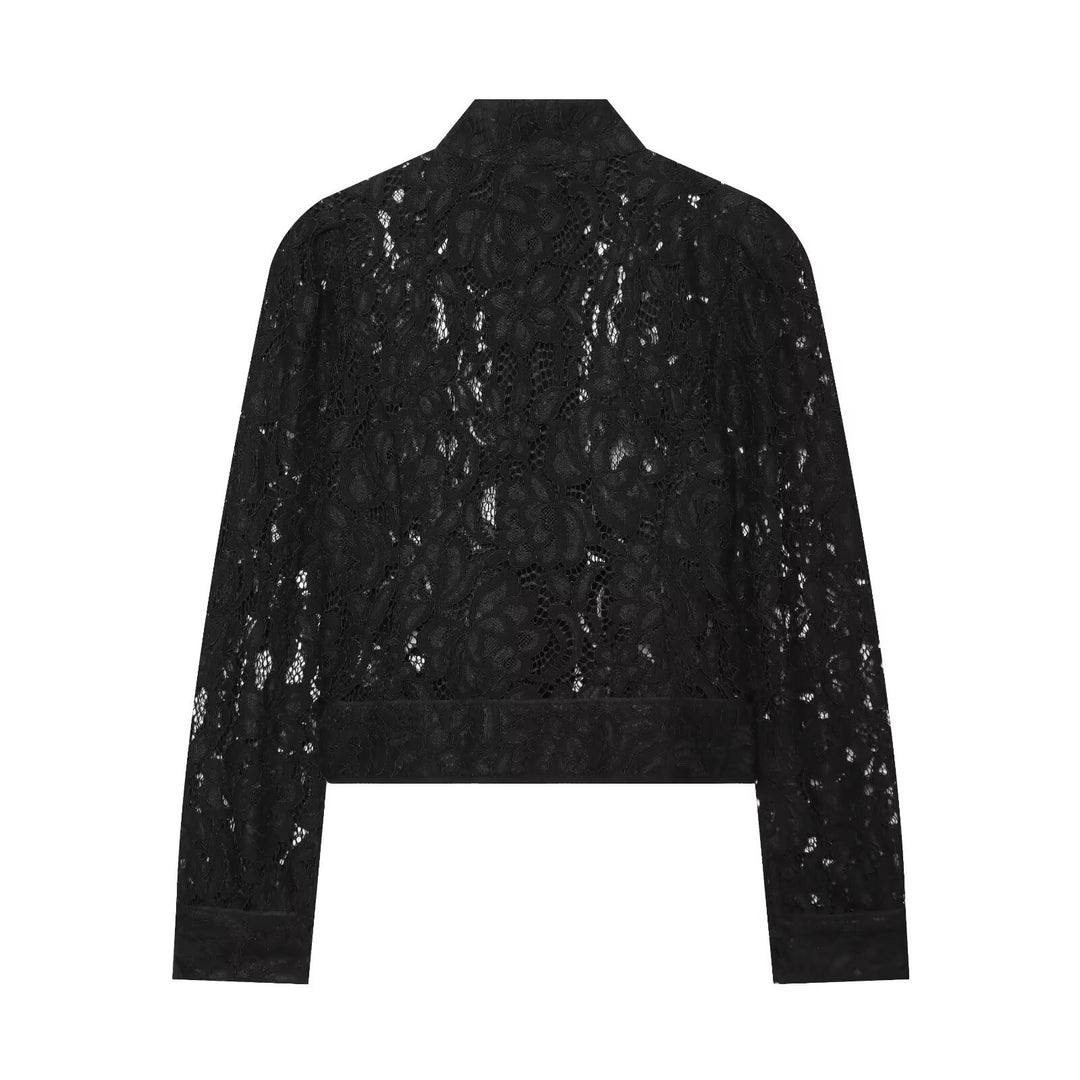 Damen Kurze Spitzenjacke mit Stehkragen und Knopfleiste Echo Archiv