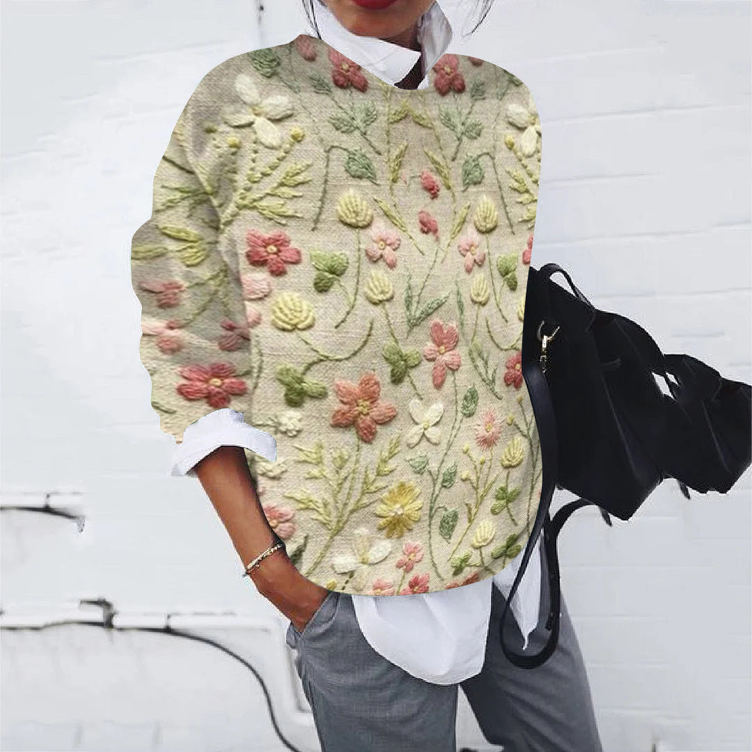 Damen lockerer Fair Isle Strickpullover mit Rundhalsausschnitt – Mavelle