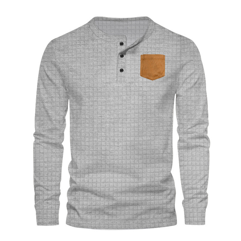 Herren Langarmshirt mit strukturiertem Design und Lederapplikation Echoarchiv