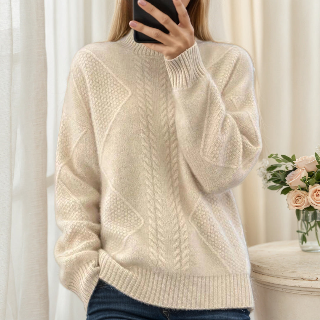Damen nan strukturierter Oversize-Strickpullover mit Stehkragen und Rippbündchen Echo Archiv