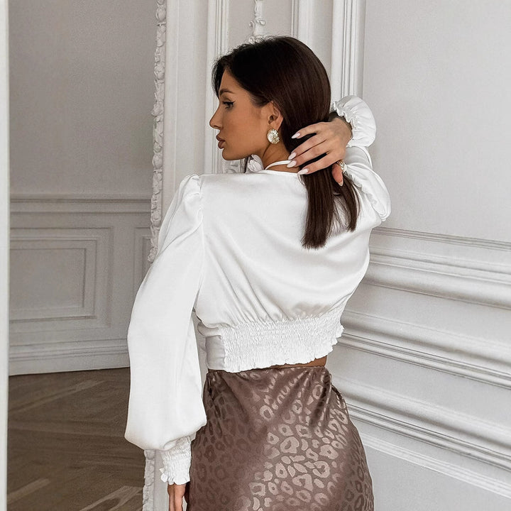 Damen Schicke Bluse mit floralem Detail und Puffärmeln Echoarchiv