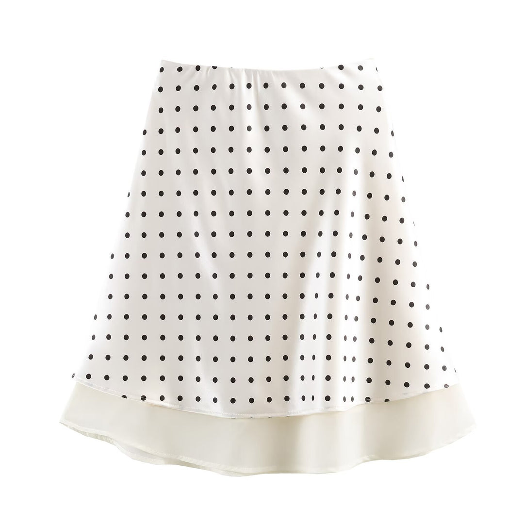 Damen A-Linien-Midirock mit doppellagigem Saum und Polka-Dot-Print Echoarchiv