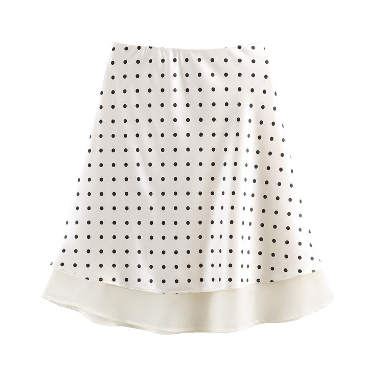 Damen A-Linien-Midirock mit doppellagigem Saum und Polka-Dot-Print Echoarchiv