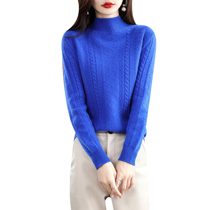 Damen Weicher Mohair‑Optik Mockneck‑Pullover mit Zopfmotiv und feinem Rippkragen Echoarchiv