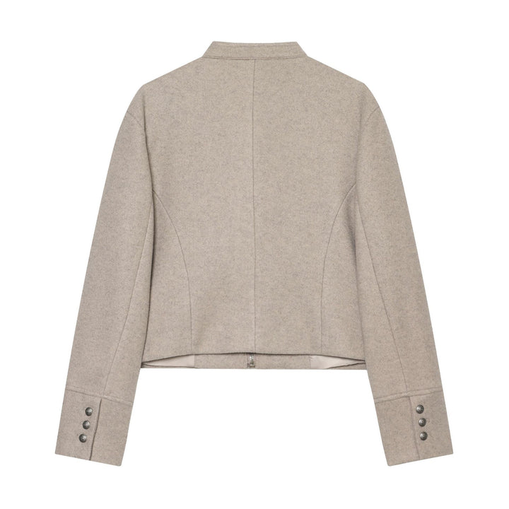 Damen Kurzjacke Military-inspirierte Wollmix‑Cropped Jacke mit Stehkragen, Epauletten und Zierknopfleiste Echoarchiv