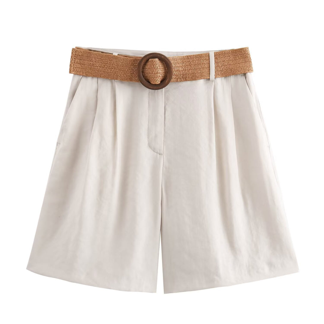 Damen elegante Shorts mit breitem, geflochtenem Gürtel Echo Archiv