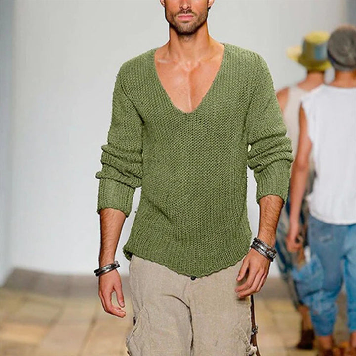 Herren lässiger Strickpullover mit tiefem V-Ausschnitt und komfortablem Schnitt Echoarchiv
