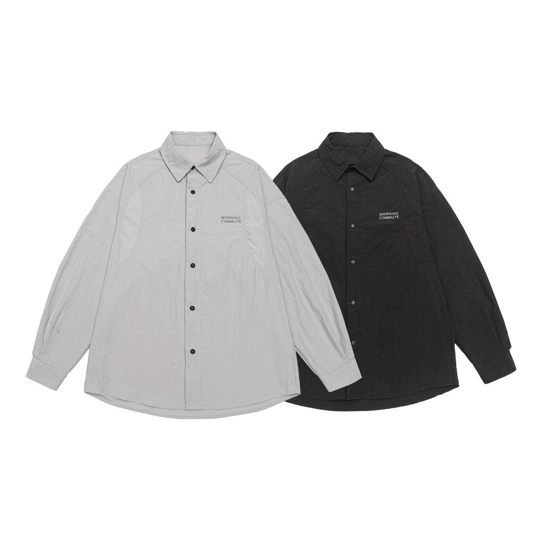 Unisex Leichtes Overshirt im Coach-Stil mit Hemdkragen und Brustprint Echoarchiv