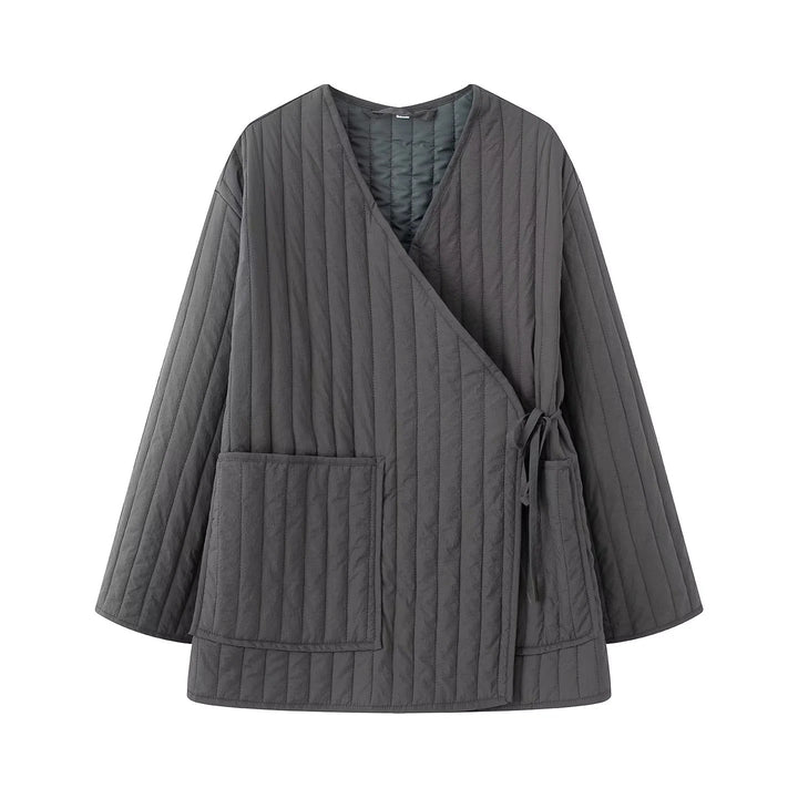 Damen gesteppter Kimono-Wickel-Loungewear-Set mit weiter Bundhose – Élanora