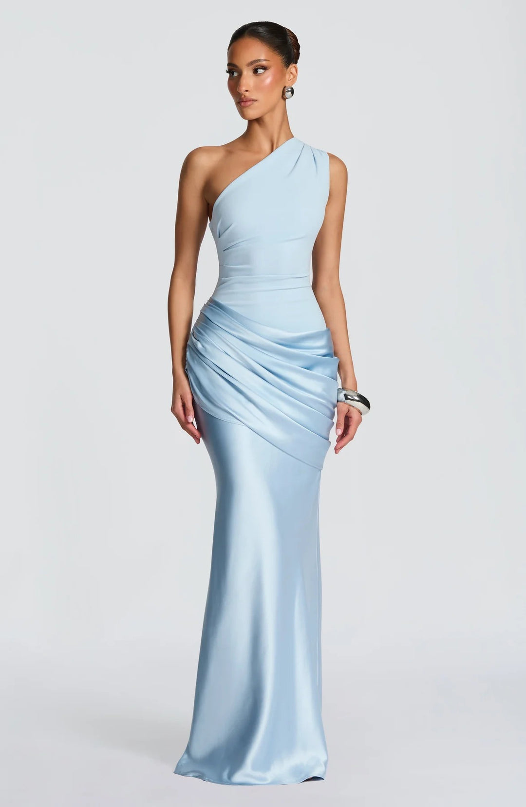 Damen elegantes asymmetrisches Satin-Abendkleid mit Drapé-Design Echo Archiv