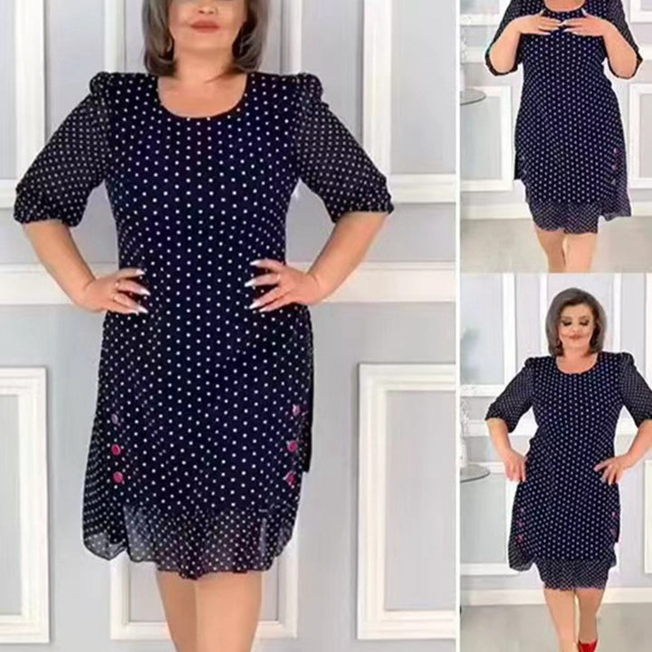 Damen nan Chiffon-Midikleid mit Pünktchenmuster, halblangen Puffärmeln, seitlicher Blumenstickerei und gerafftem Volantsaum Echo Archiv