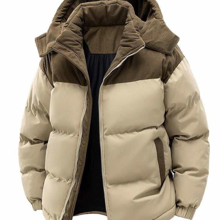 Herren Wattierte Steppjacke mit Cordbesatz, hohem Kragen & Thermofutter Echoarchiv