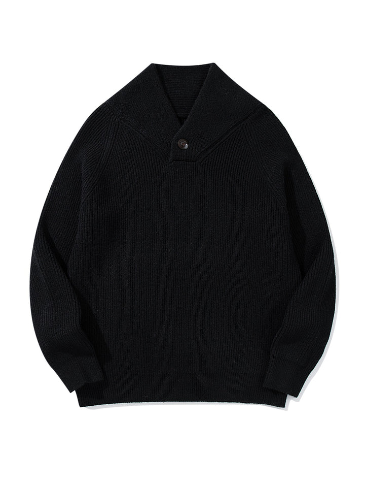 Unisex Gerippter Shawlkragen-Pullover mit Ein-Knopf-Detail Echoarchiv