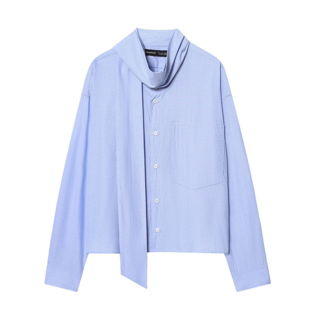 Damen oversized Hemdbluse mit dekorativer Schluppe, cropped Boxy-Schnitt und aufgesetzter Brusttasche – Élovi