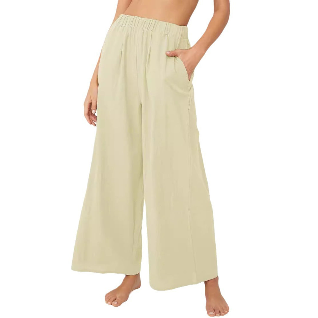 Damen Leichte Palazzo-Hose mit weitem Bein, elastischem Bund und Eingrifftaschen Echoarchiv