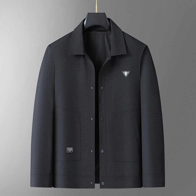 Herren Leichte strukturierte Coach-Jacke im Overshirt-Stil mit Druckknopfleiste und aufgesetzten Taschen Echo Archiv