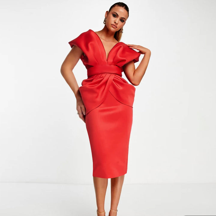 Damen Figurbetontes Wickelkleid mit tiefem V-Ausschnitt und organischem Schnitt Echo Archiv