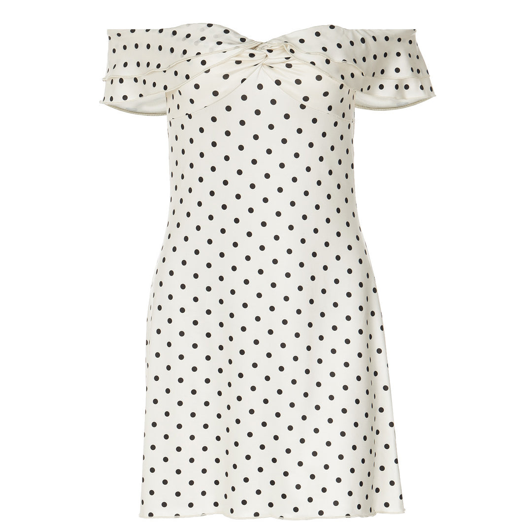 Damen Verspieltes Polka-Dot Cocktailkleid mit Schulterfreiem Design und Rüschendetails Echo Archiv