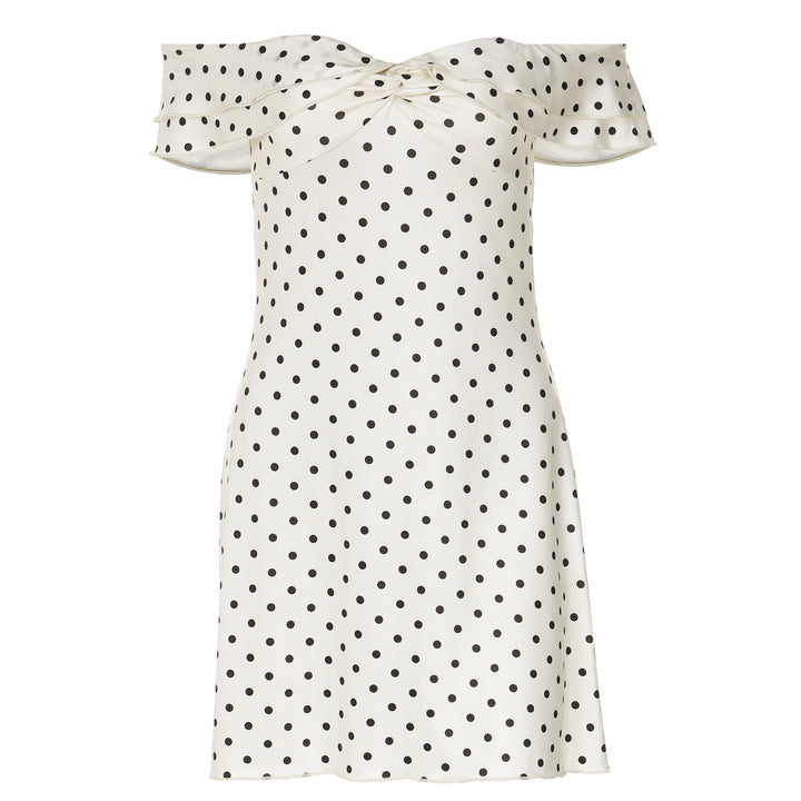 Damen Verspieltes Polka-Dot Cocktailkleid mit Schulterfreiem Design und Rüschendetails Echo Archiv