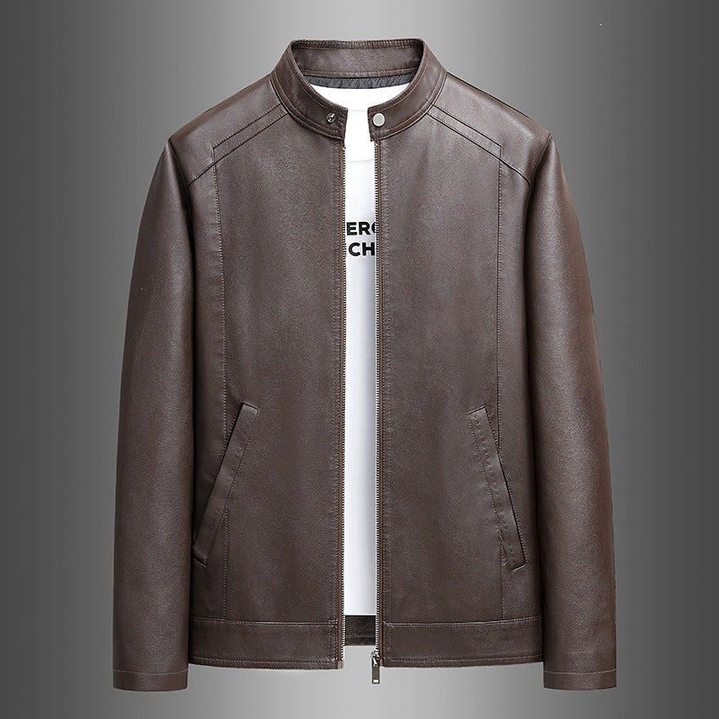 Herren Schlichte Kunstleder-Cityjacke mit Stehkragen, Zweiwege-Reißverschluss & Eingrifftaschen Echoarchiv