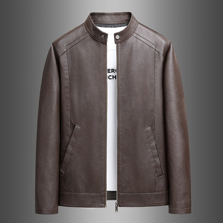 Herren Schlichte Kunstleder-Cityjacke mit Stehkragen, Zweiwege-Reißverschluss & Eingrifftaschen Echoarchiv