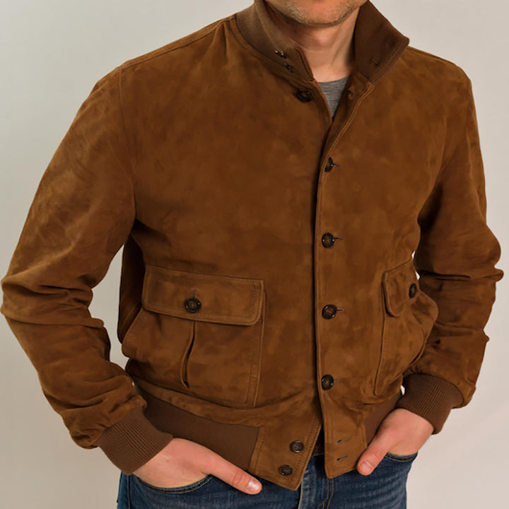 Herren Wildlederjacke mit praktischen Taschen und modernem Kragen Echoarchiv