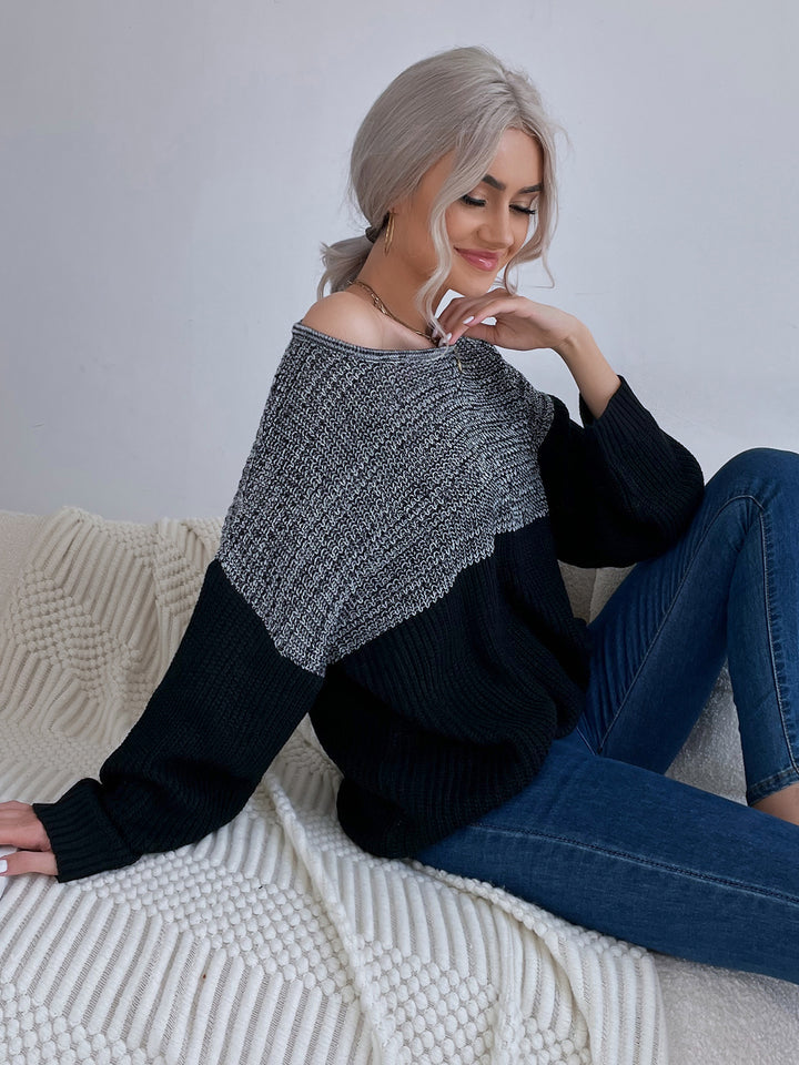 Damen Oversize Wollmix-Pullover mit Carmenausschnitt, Strukturstrick und lässiger Tunika-Silhouette Echoarchiv