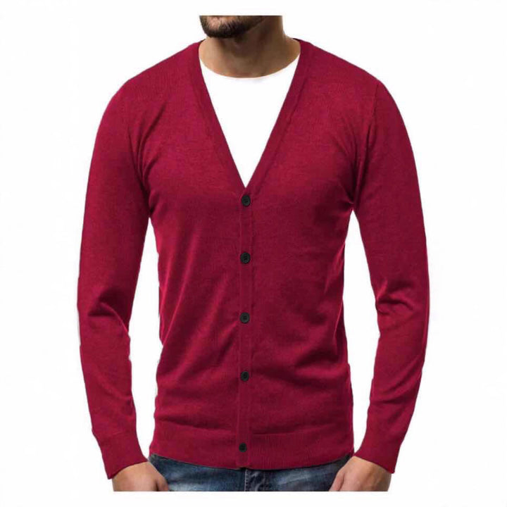 Herren nan Feinstrick-Cardigan mit V-Ausschnitt, schmaler Passform und durchgehender Knopfleiste Echo Archiv