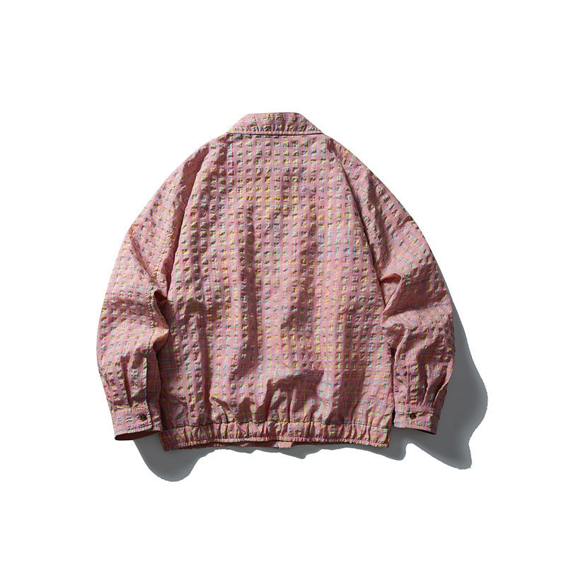 Herren Karierte Harrington‑Jacke mit Reißverschluss, Hemdkragen und elastischem Saum Echoarchiv