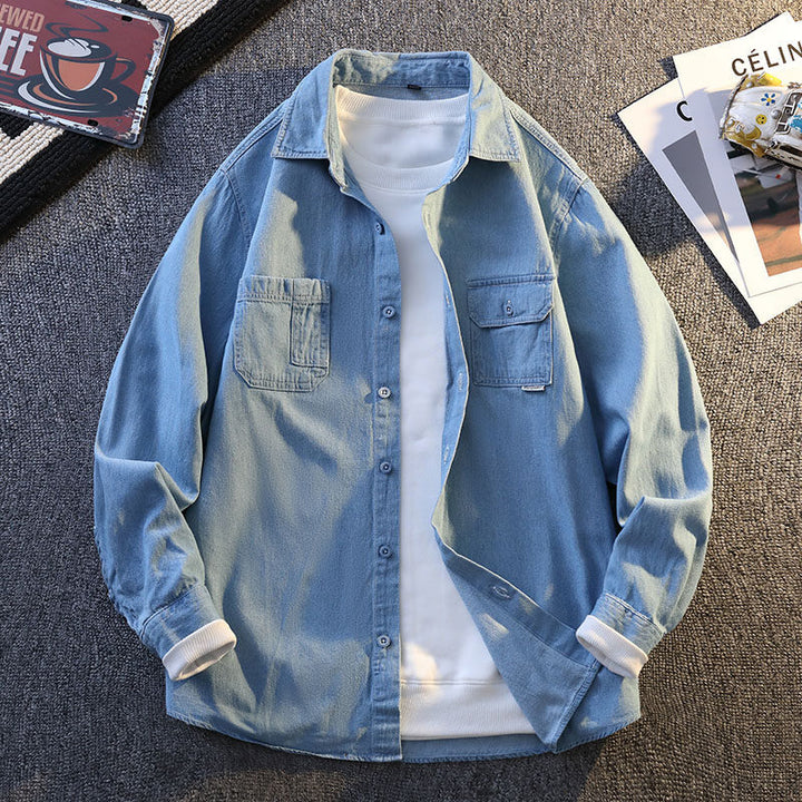 Herren lässiges Denim Hemdjacke mit praktischen Brusttaschen Echoarchiv